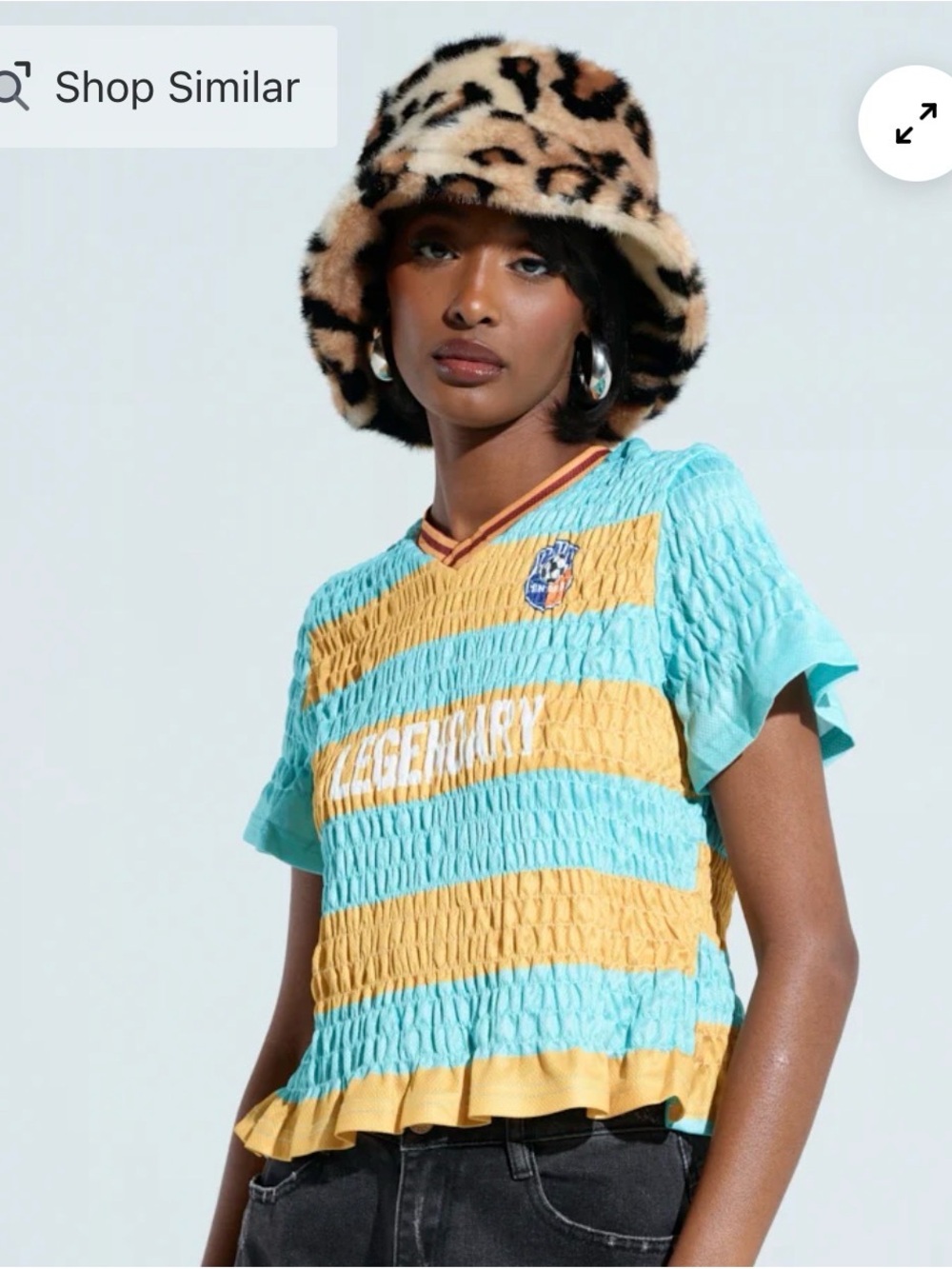 AKIRA Blue and Yellow Striped Smocked Crop Top